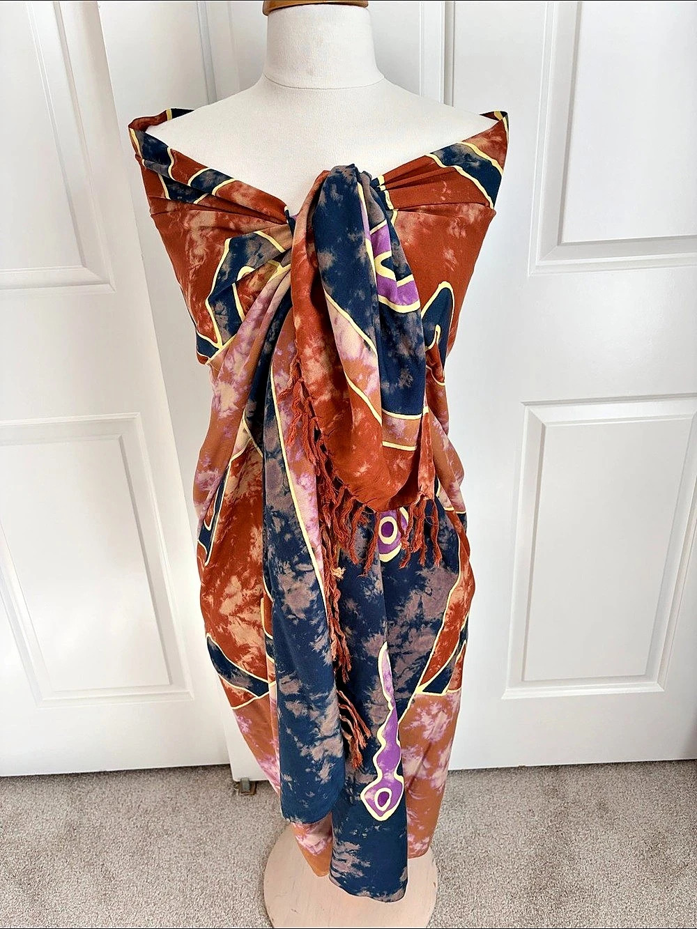 Abstract Pattern Scarf in Brown & Blue